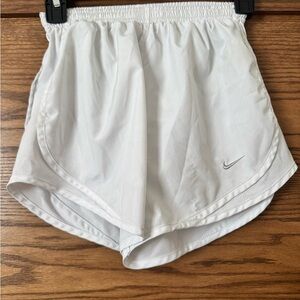 Nike White Women's Athletic Running Shorts with Silver Swoosh